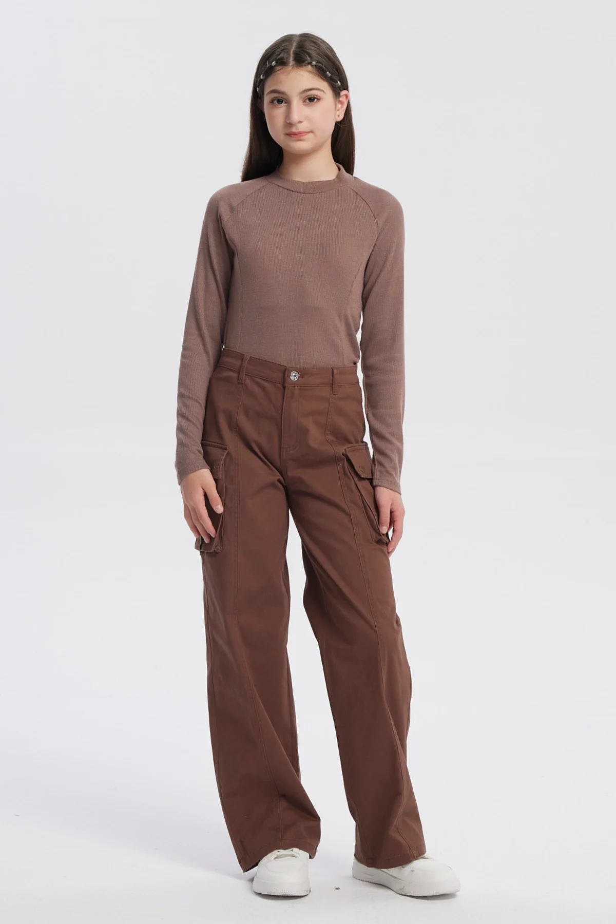 Pantalón Niña Wide Leg Café - Image 4