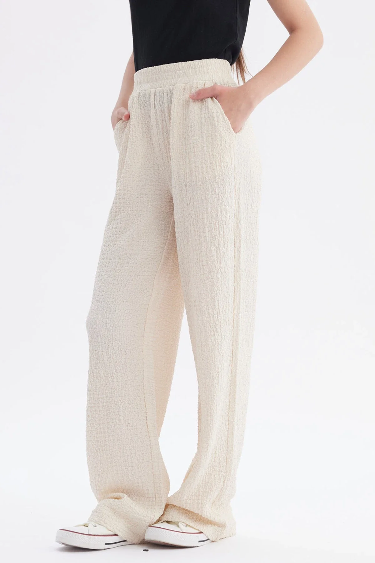 Pantalón Niña Wide Leg Textura Beige - Image 2