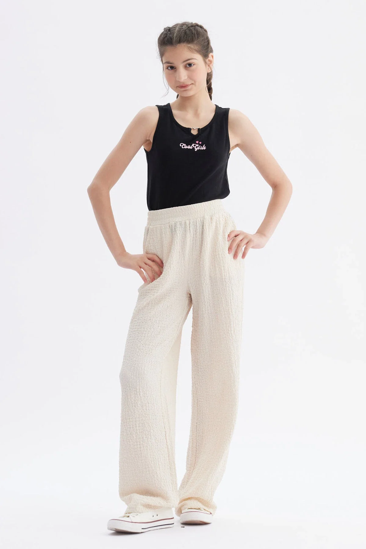 Pantalón Niña Wide Leg Textura Beige - Image 4