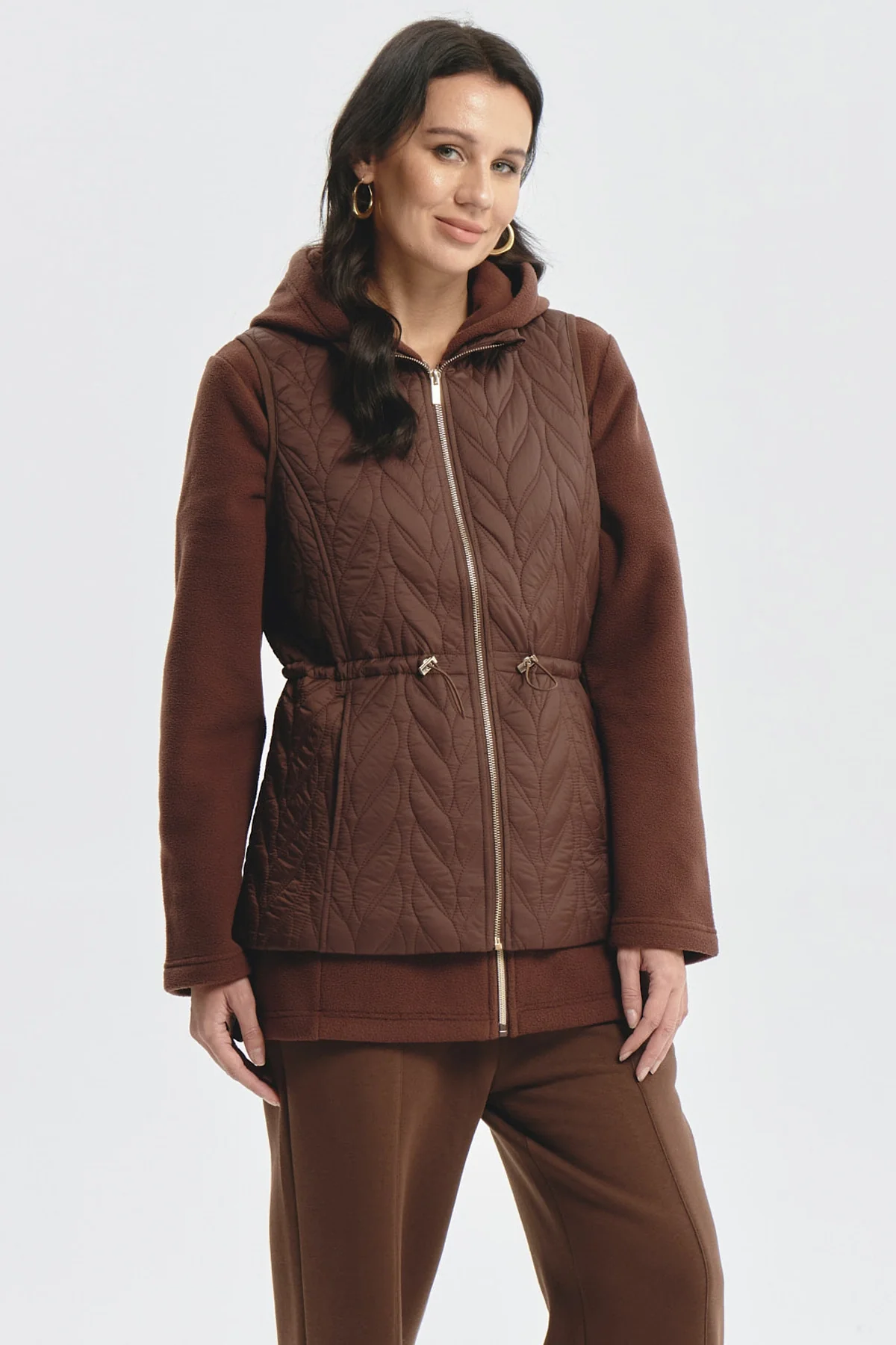 Parka Mujer Con Rombos Café Oscuro - Image 2