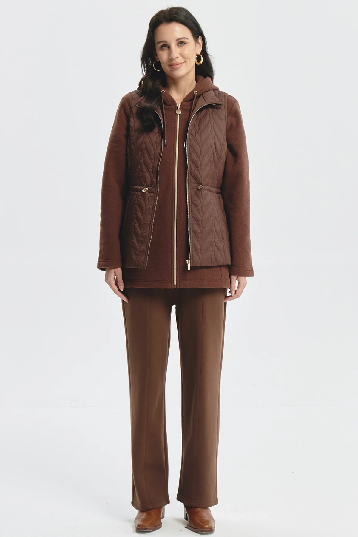 Parka Mujer Con Rombos Café Oscuro - Image 4