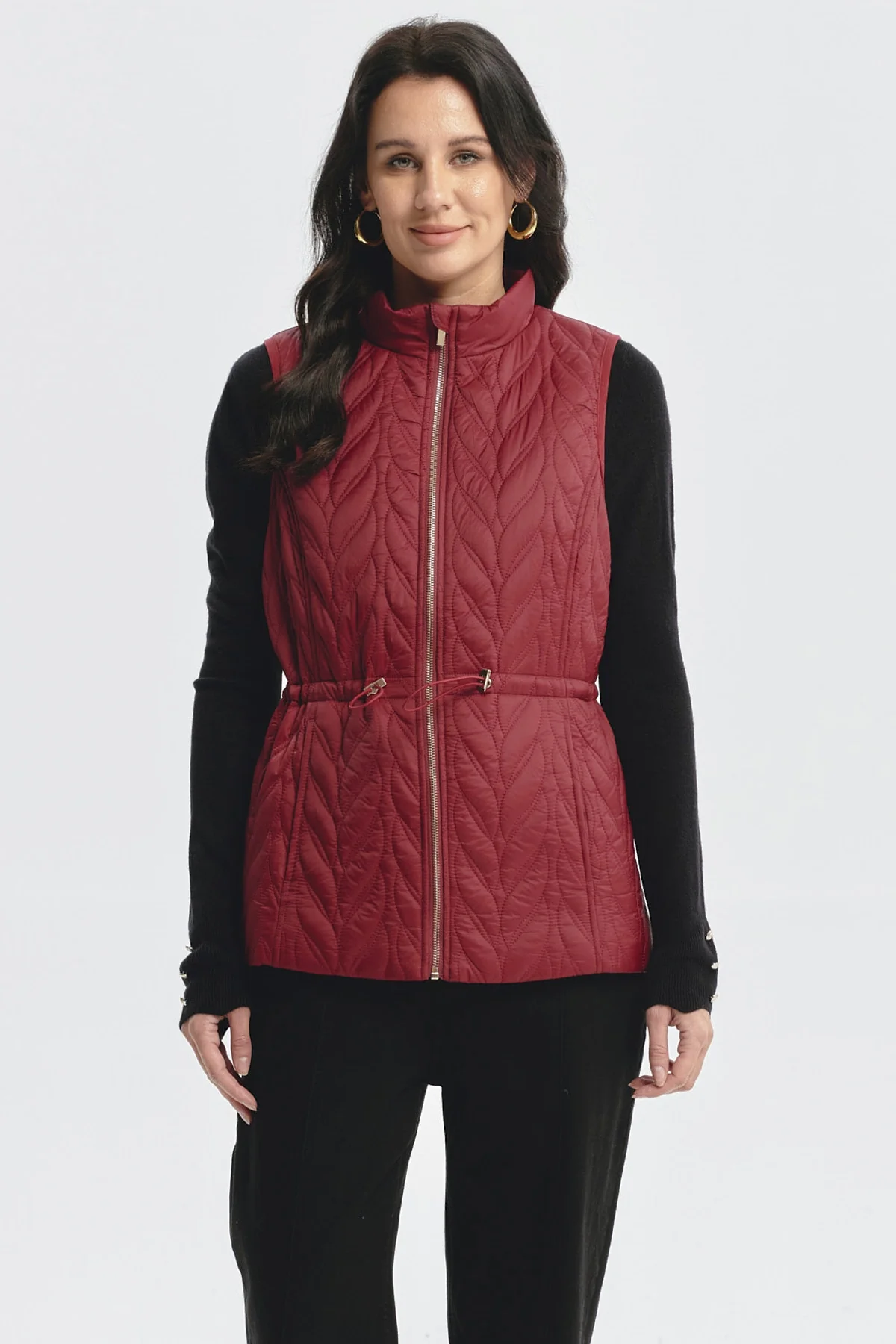 Parka Mujer Con Rombos Rojo Oscuro