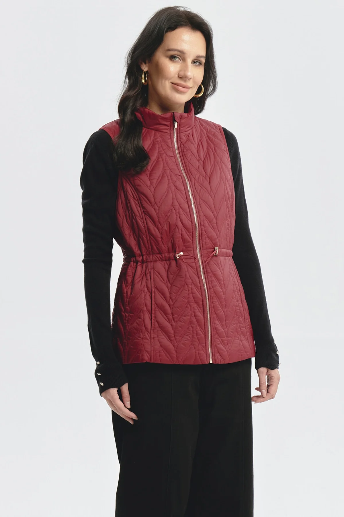 Parka Mujer Con Rombos Rojo Oscuro - Image 2