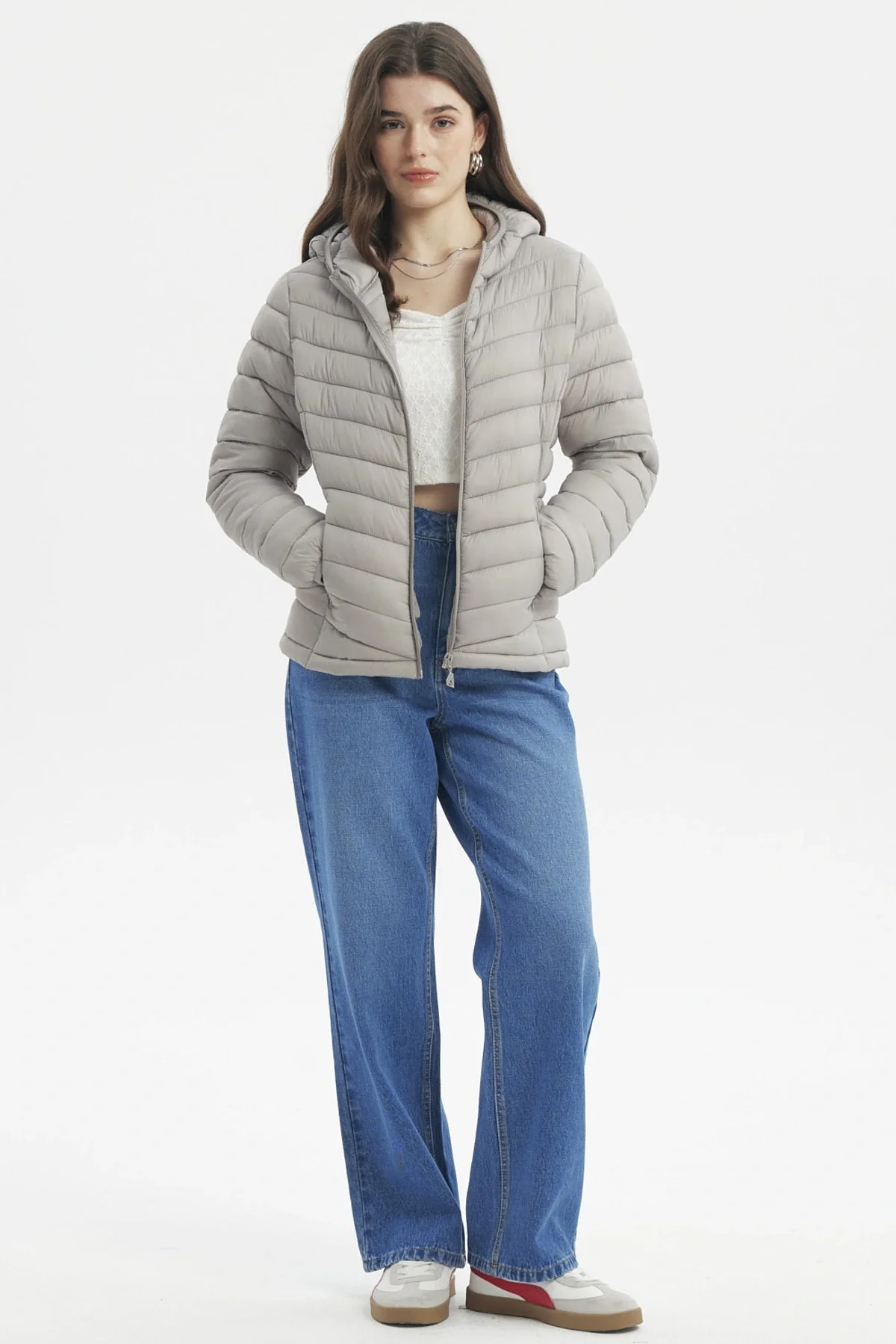 Parka Mujer Corta Plummy Cortes Gris - Image 4