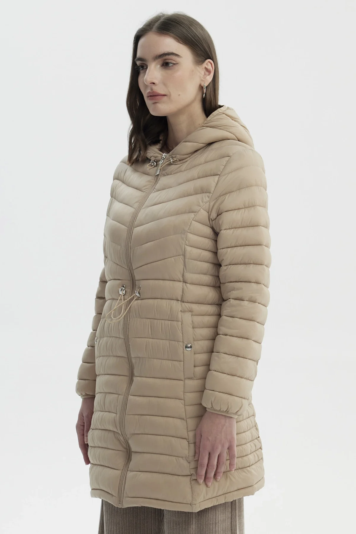 Parka Mujer Larga Básica Beige - Image 3