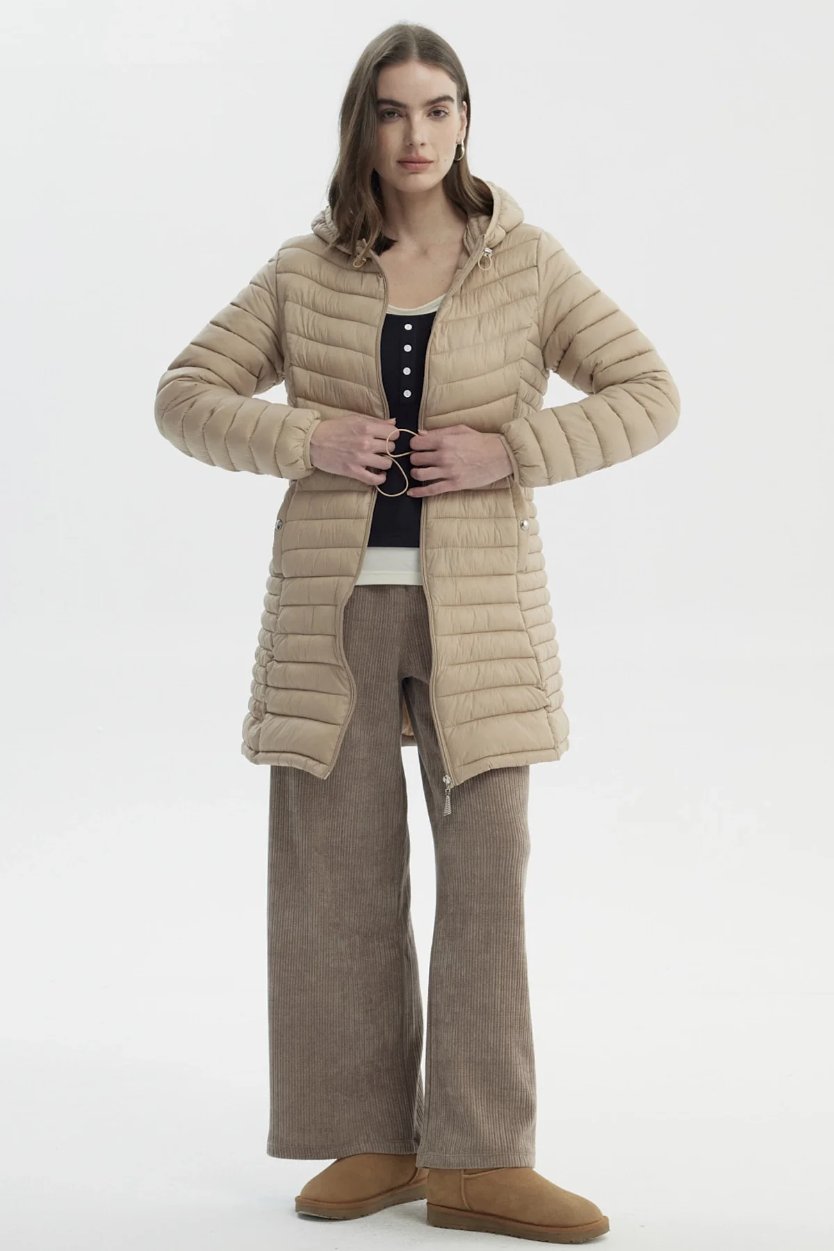 Parka Mujer Larga Básica Beige - Image 4