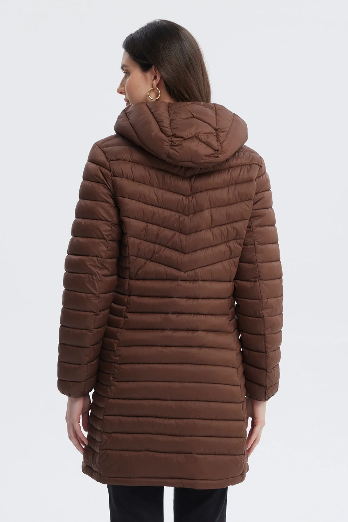 Parka Mujer Larga Básica Café Oscuro - Image 3