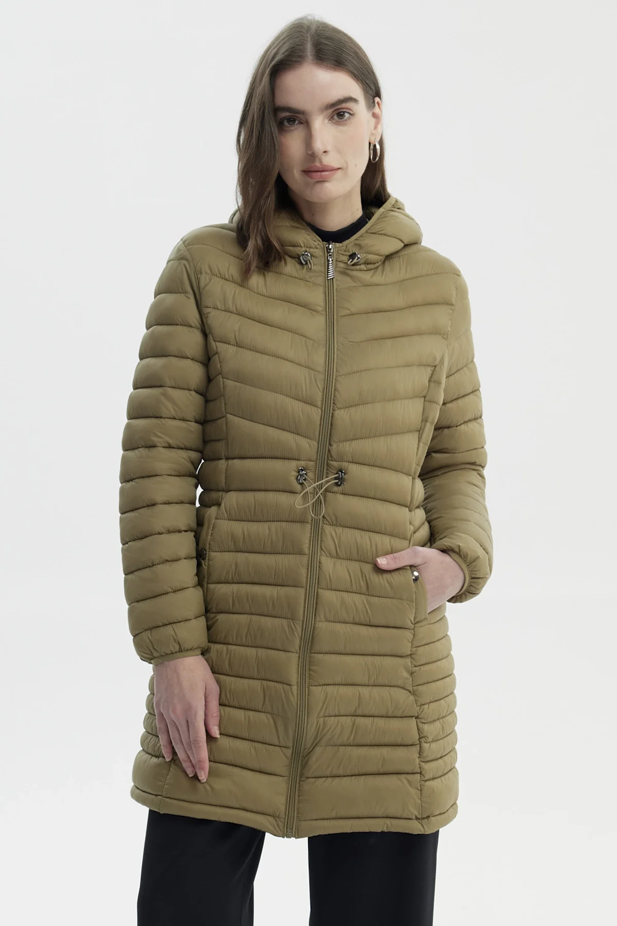 Parka Mujer Larga Básica Verde Militar