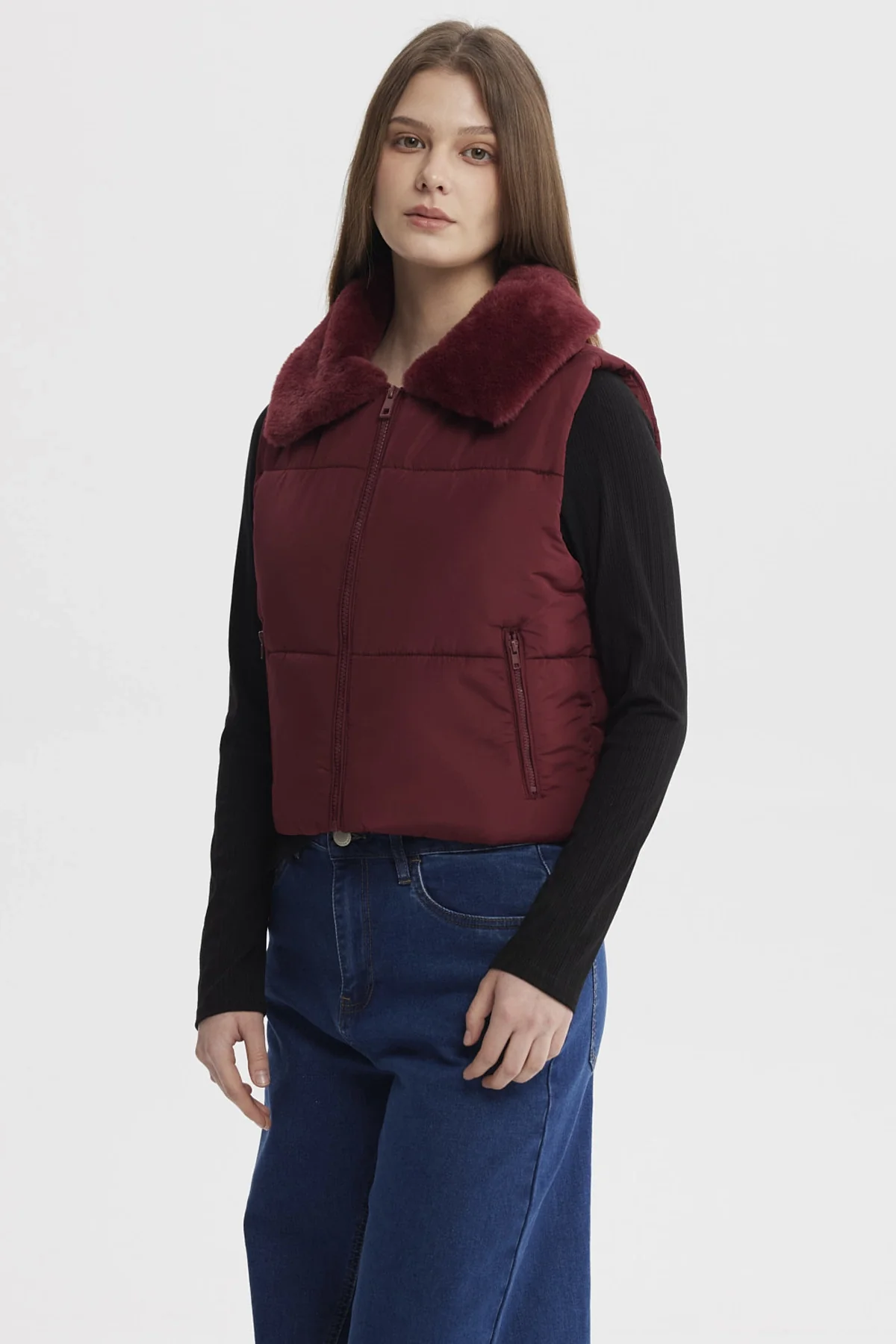 Parka Mujer Liso Full Zipper Vino - Image 2