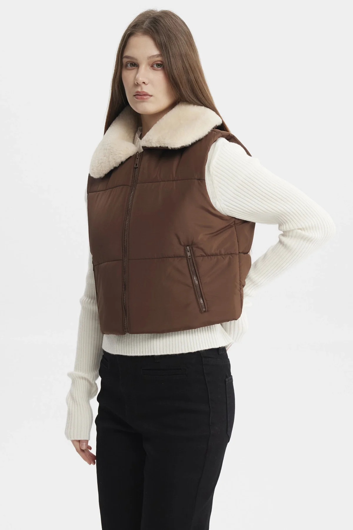 Parka Mujer Liso Full Zipper Cafe - Image 2
