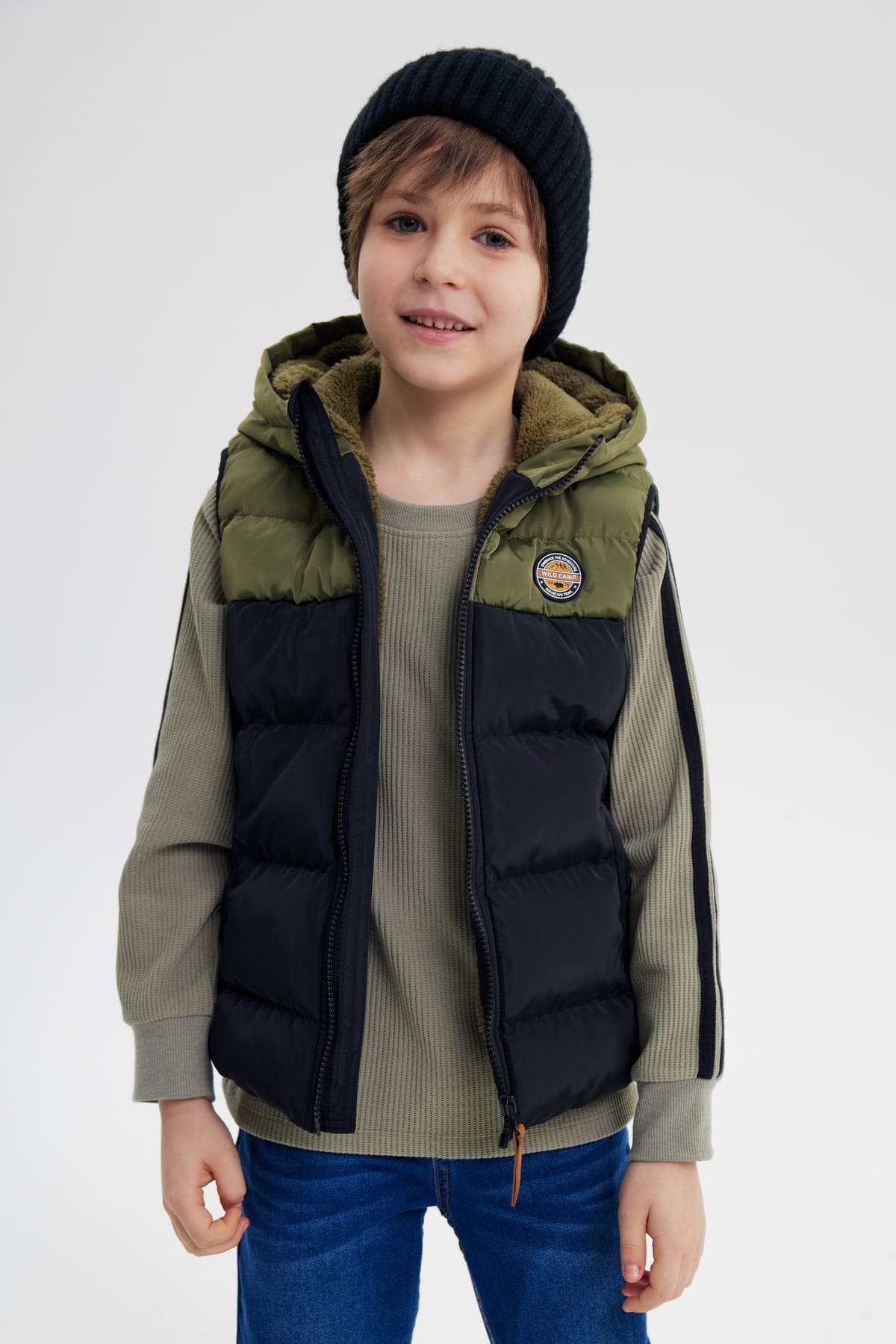 Parka Niño Sin Mangas Verde Militar