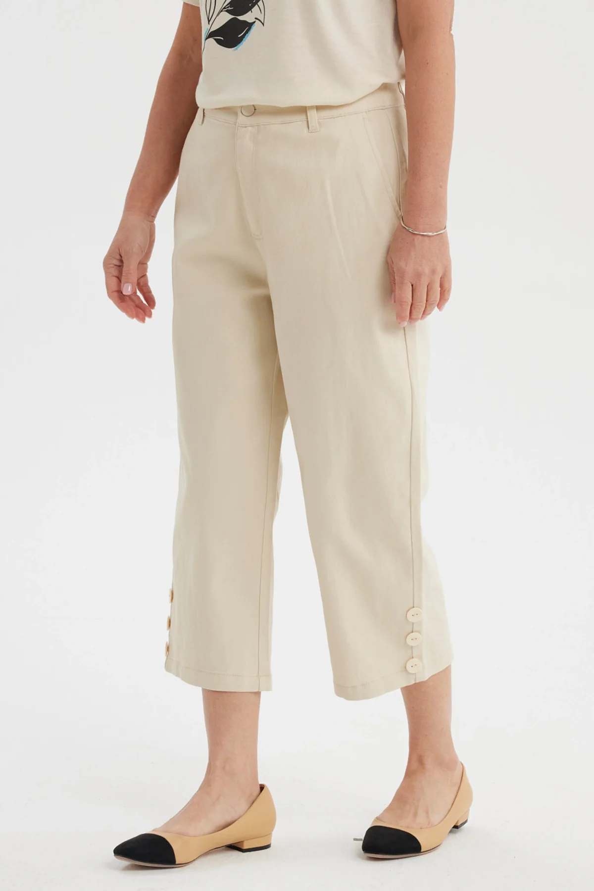 Pescador Mujer Detalle Pretina Beige Claro - Image 2
