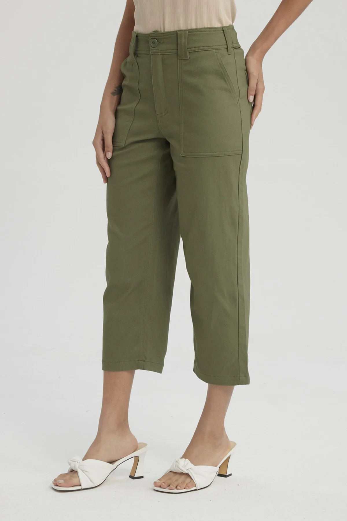 Pescador Mujer Gabardina Bolsillo Cargo Verde Musgo - Image 3