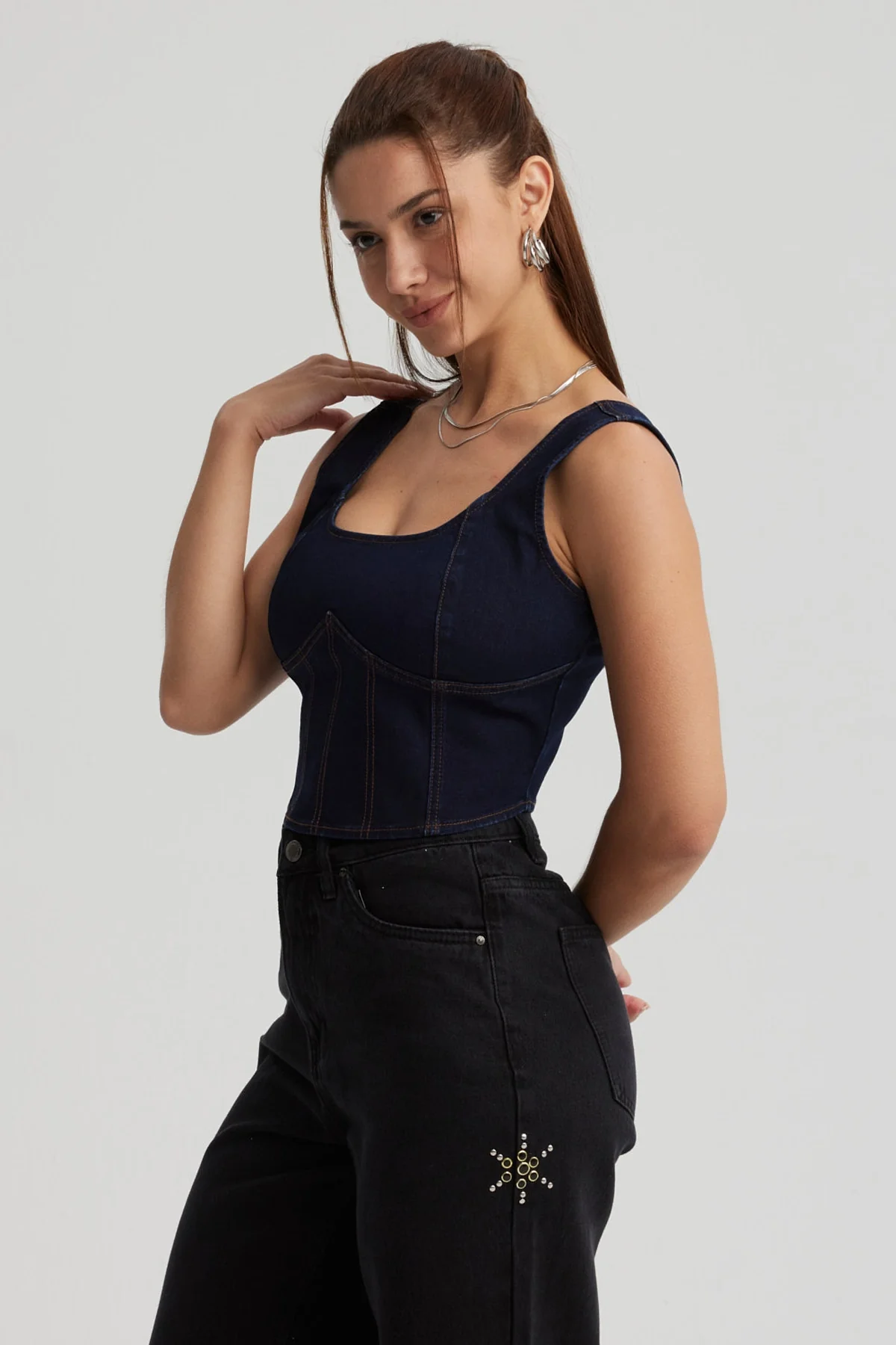 Peto Mujer Corset Hilos Azul Oscuro - Image 2