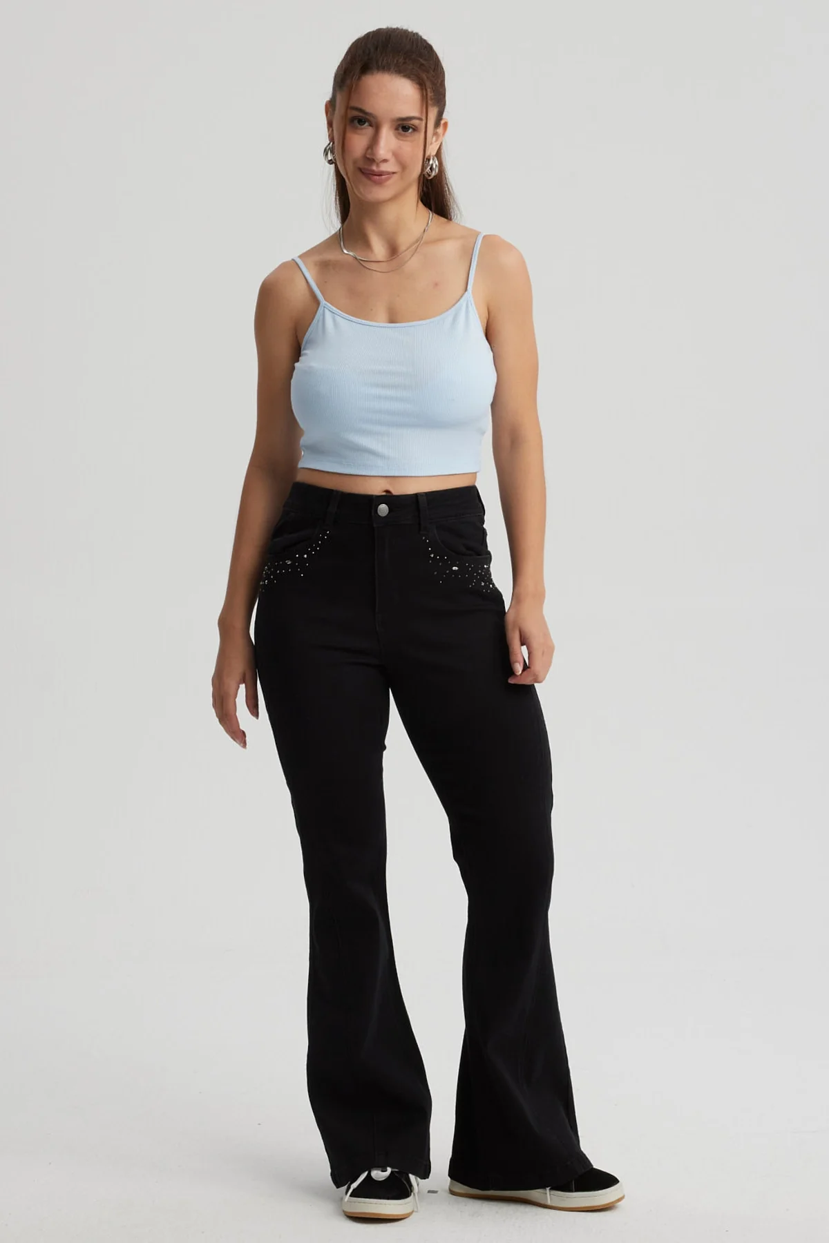 Peto Mujer Crop Rib Celeste Oscuro - Image 4
