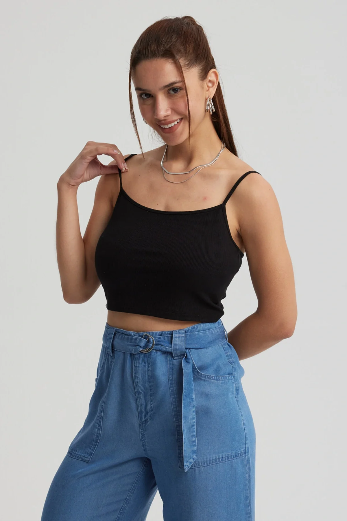 Peto Mujer Crop Rib Negro - Image 2