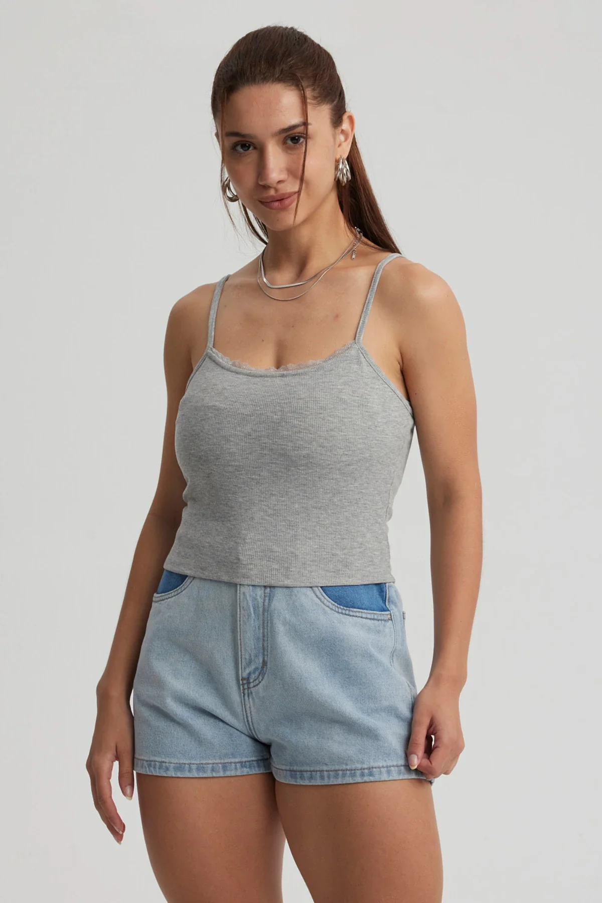 Peto Mujer Encaje Crop Gris Melange