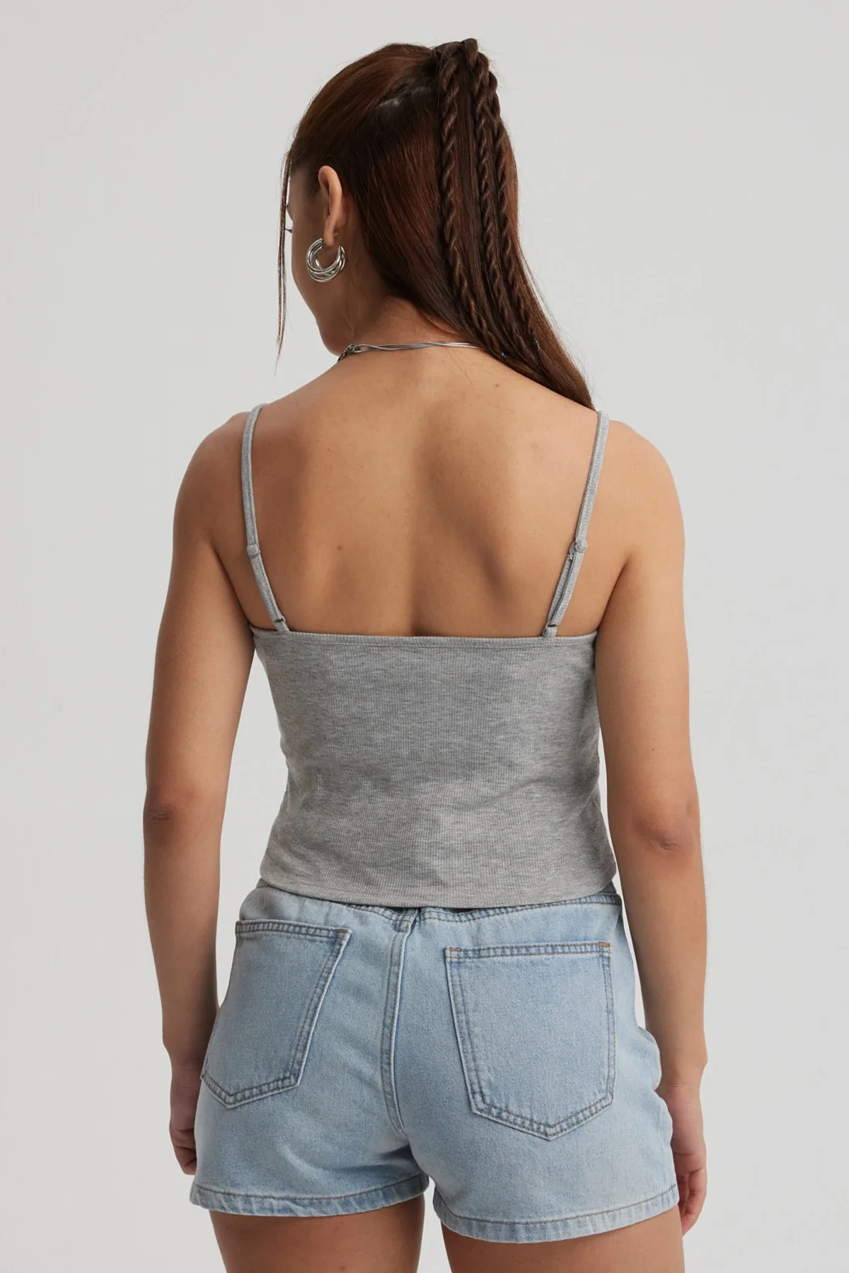 Peto Mujer Encaje Crop Gris Melange - Image 3