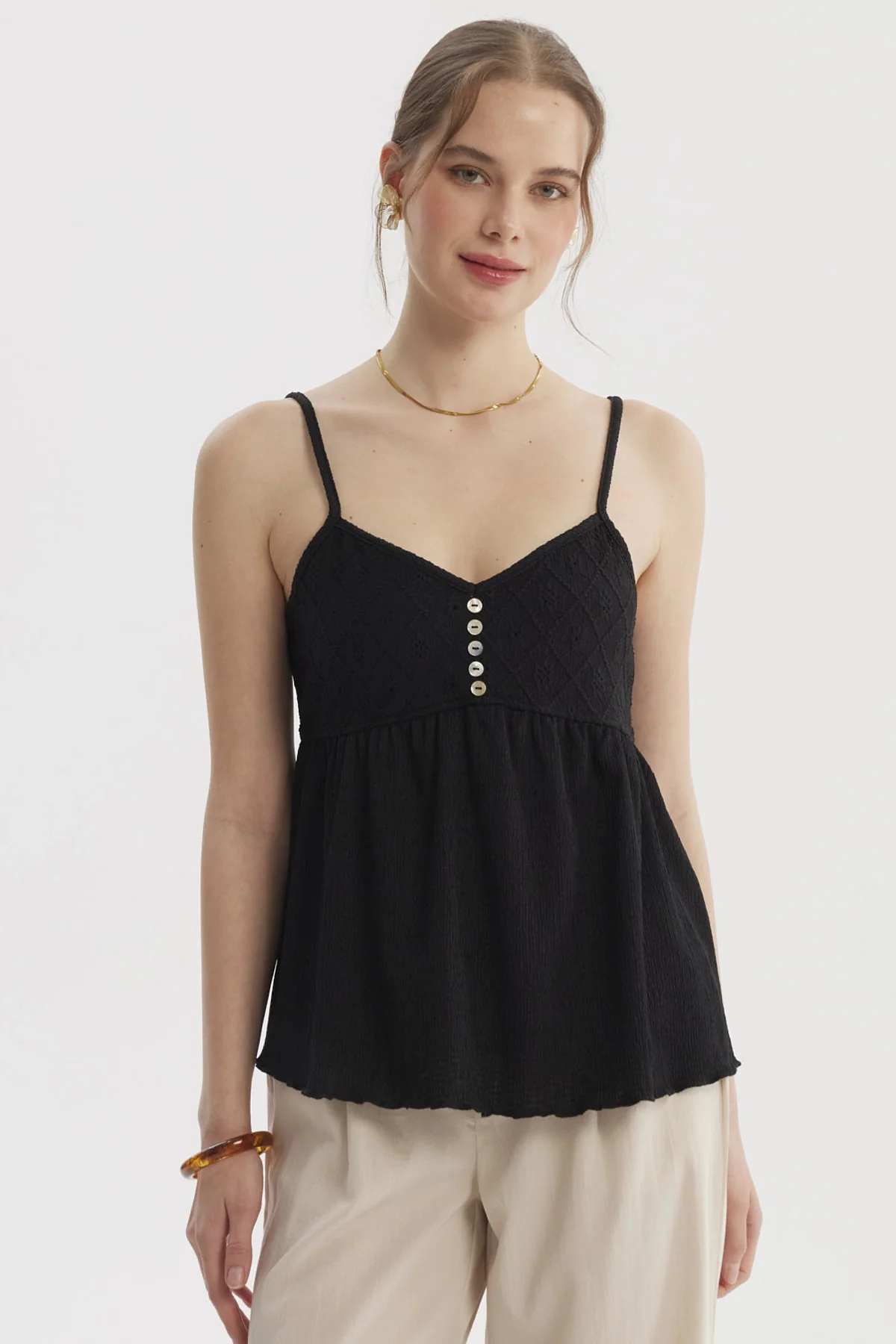 Peto Mujer Escote Calado Negro