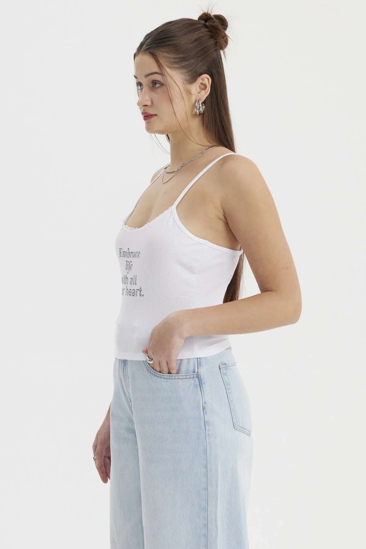 Peto Mujer Pabilo Aplicación Blanco - Image 2