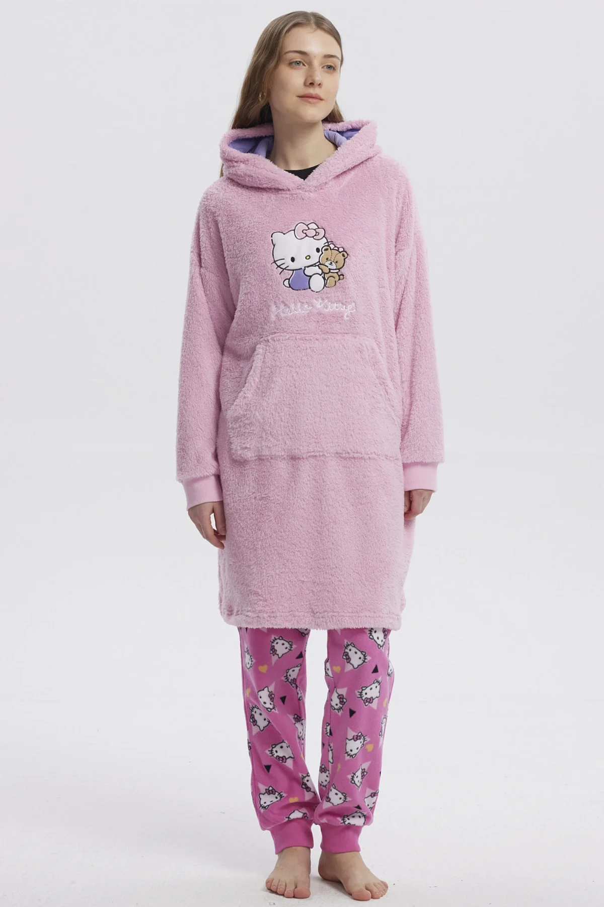 Pijama Mujer Largo Polar Hello Kitty Rosado