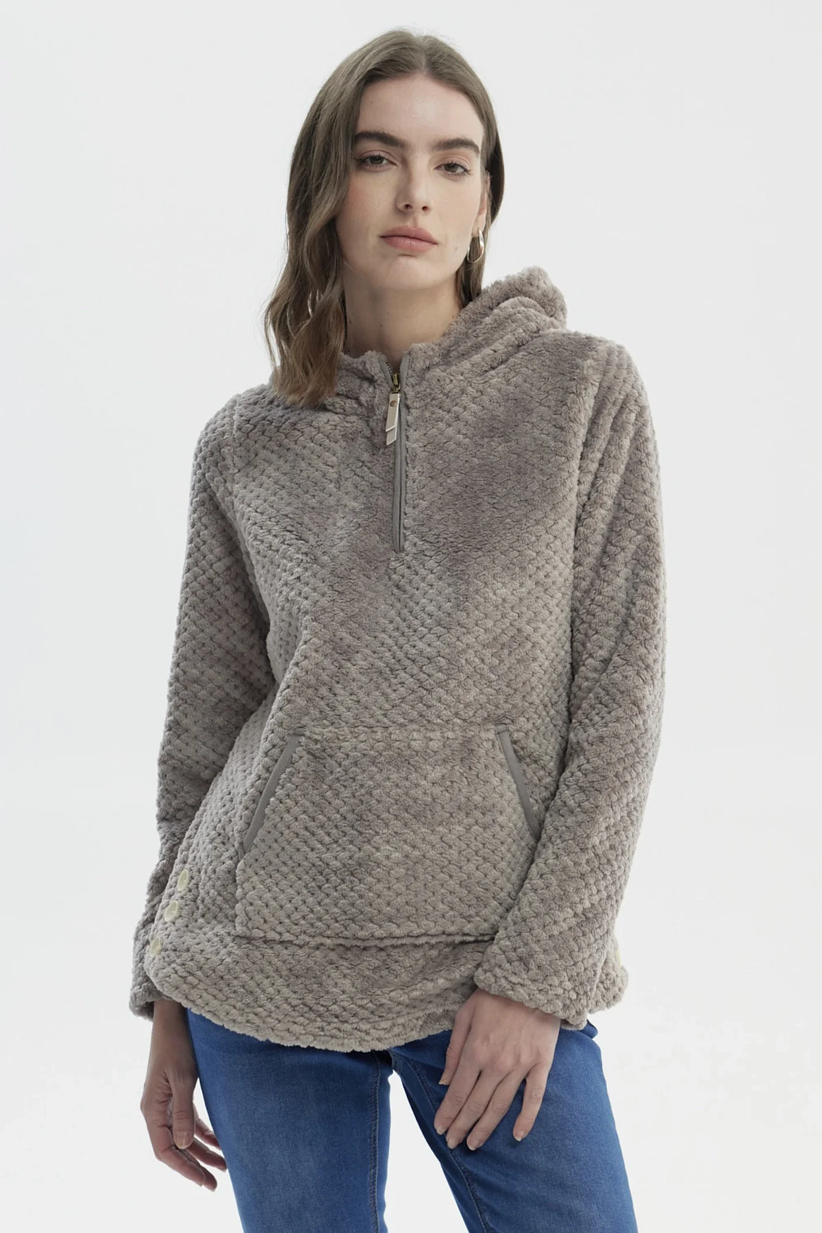 Polar Mujer Básico Aplicación Botón Gris