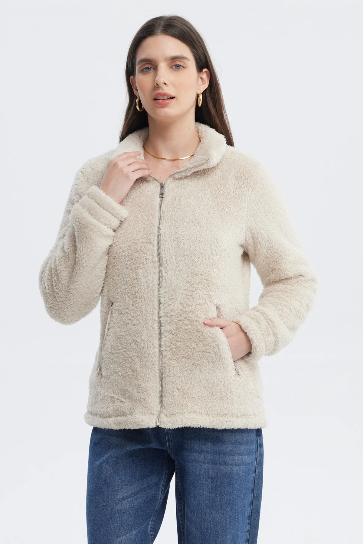Polar Mujer Básico Peludo Beige Claro