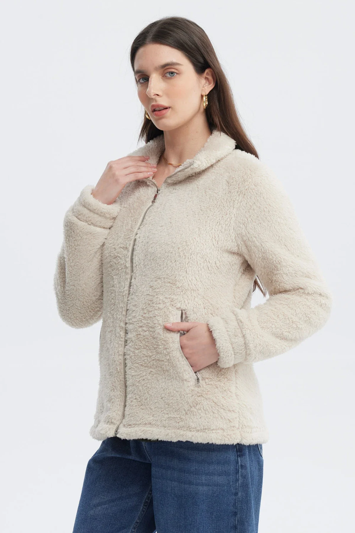 Polar Mujer Básico Peludo Beige Claro - Image 2