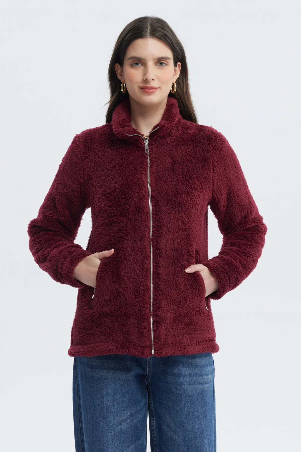 Polar Mujer Básico Peludo Burdeo