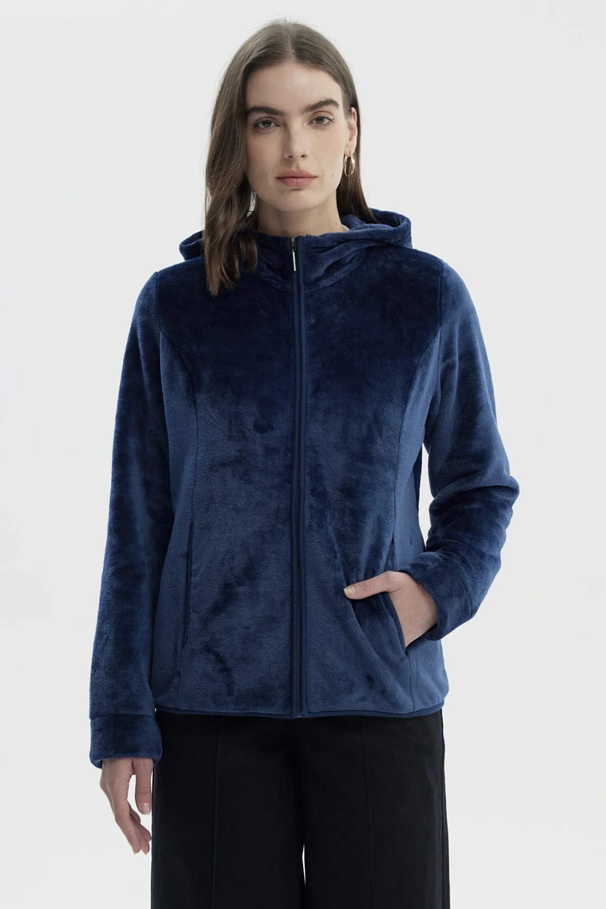 Polar Mujer Básico Plush Con Cierre Azul Oscuro