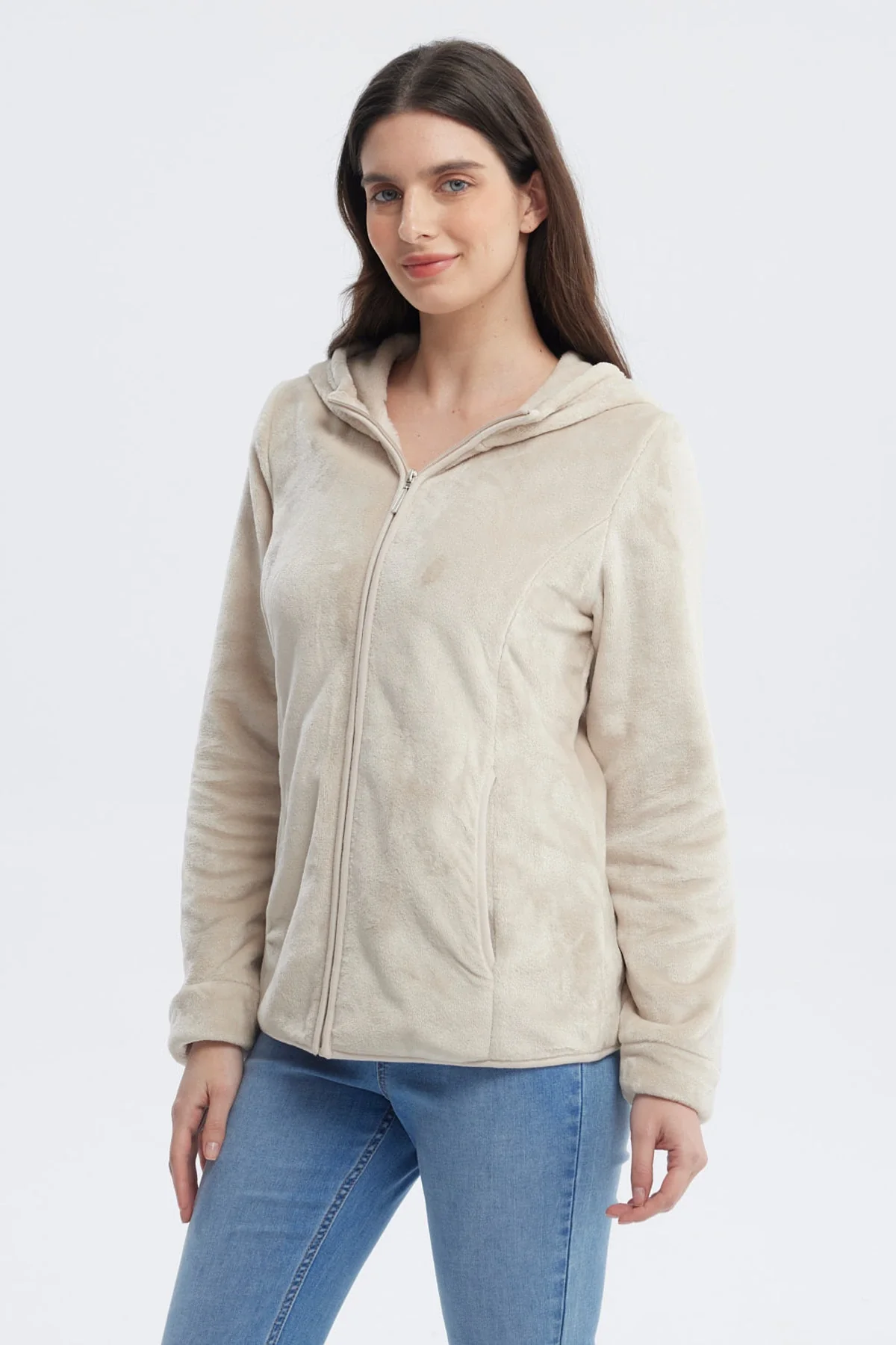 Polar Mujer Básico Plush Con Cierre Beige Claro - Image 2