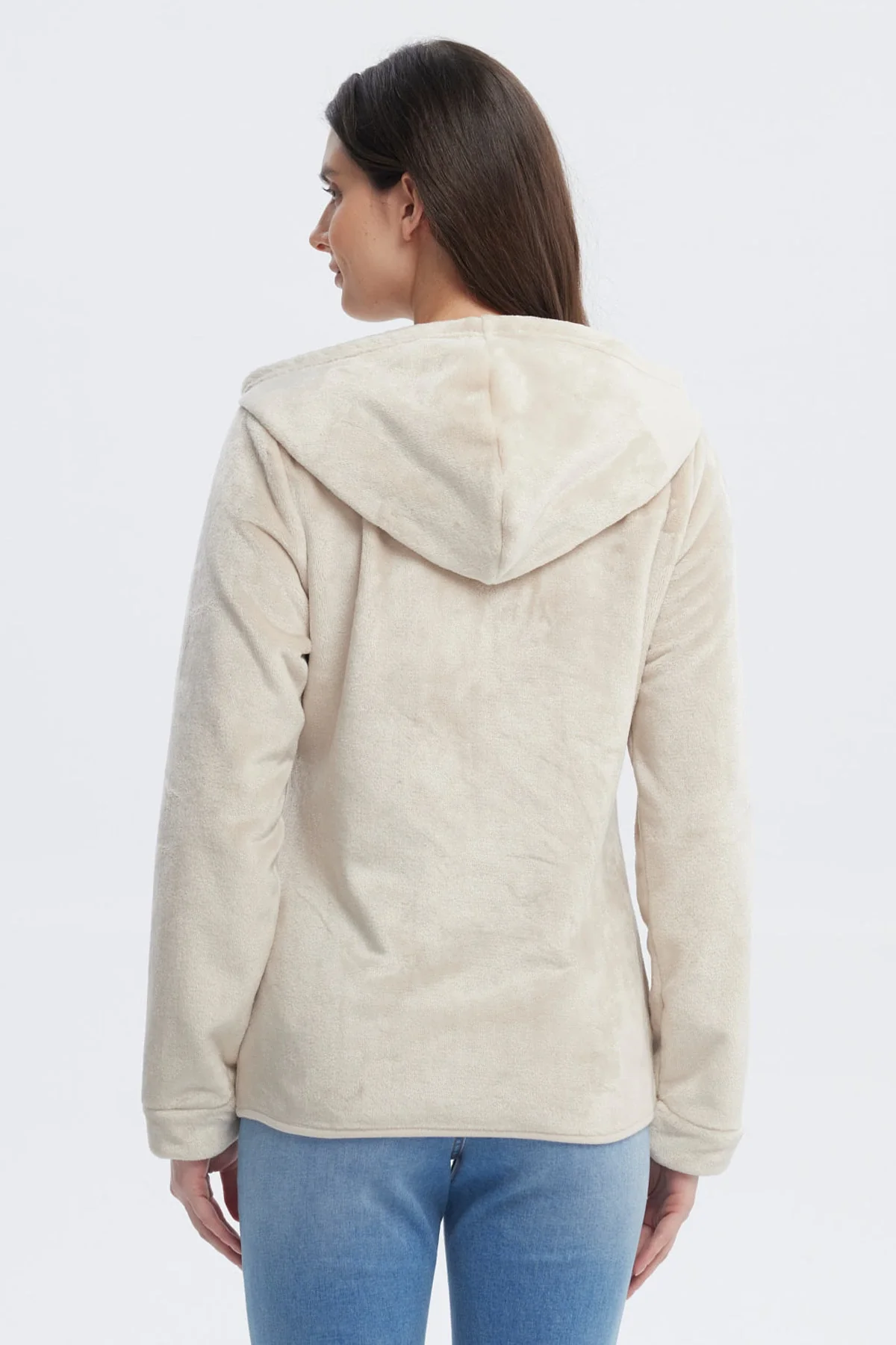 Polar Mujer Básico Plush Con Cierre Beige Claro - Image 3