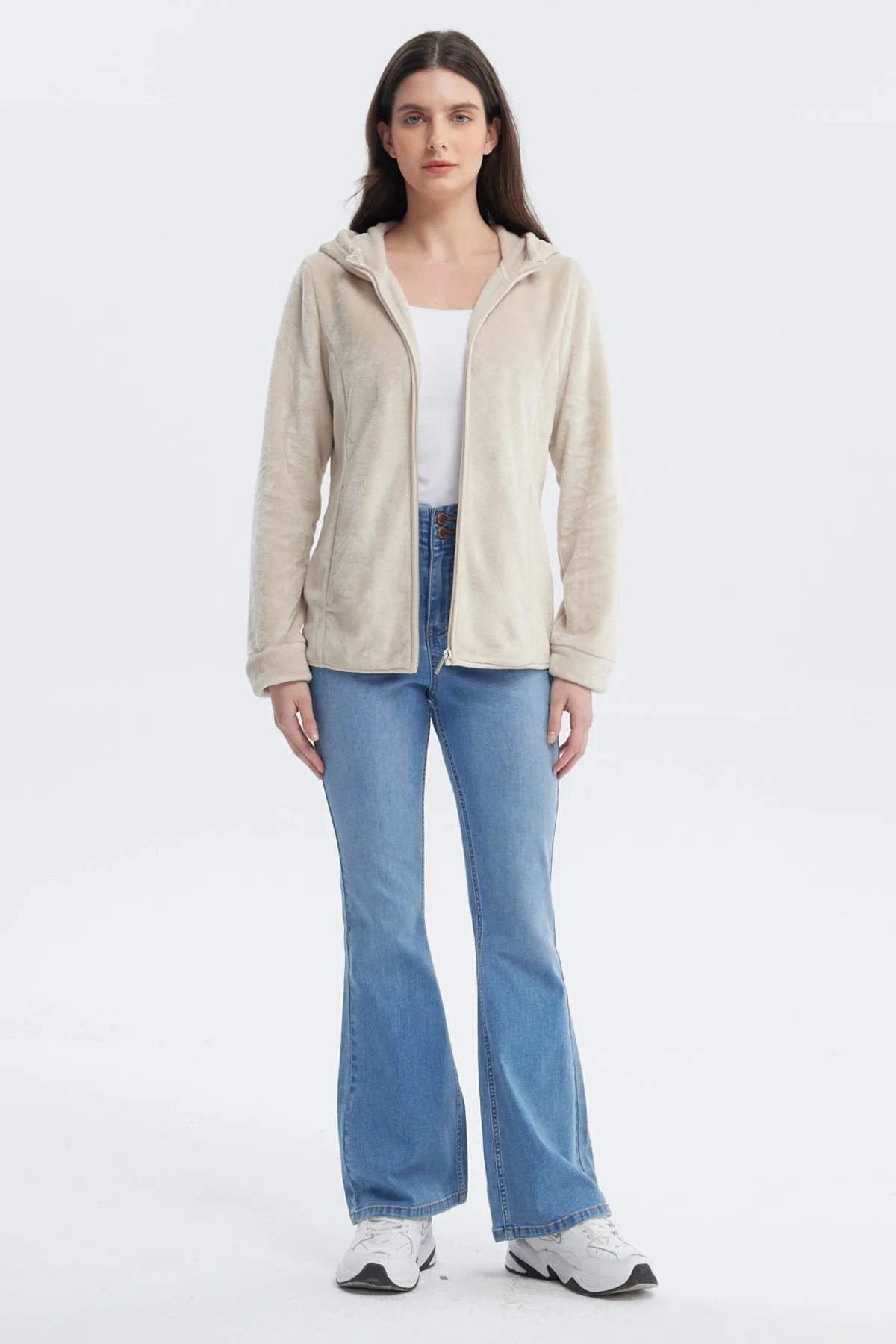 Polar Mujer Básico Plush Con Cierre Beige Claro - Image 4