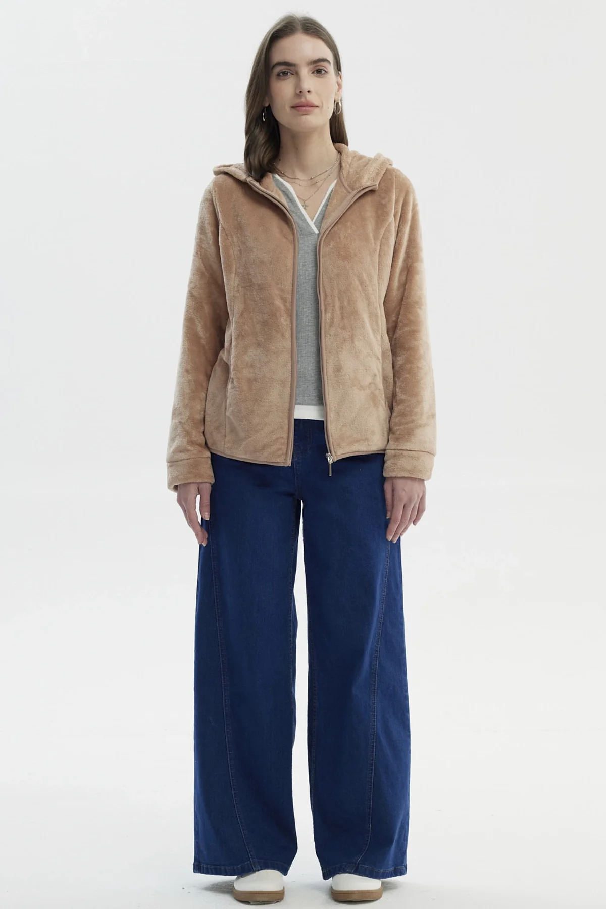 Polar Mujer Básico Plush Con Cierre Beige Oscuro - Image 4