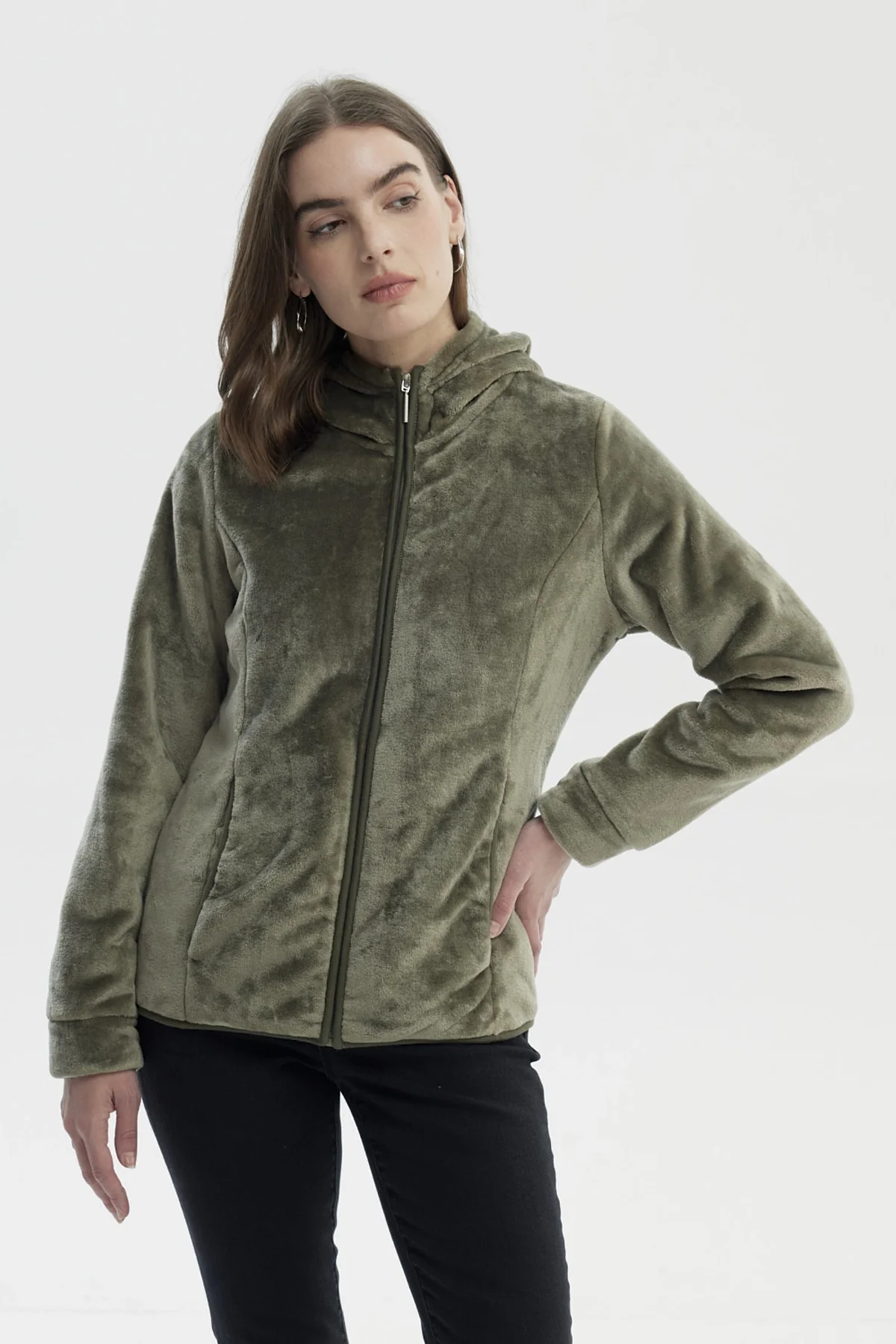 Polar Mujer Básico Plush Con Cierre Verde