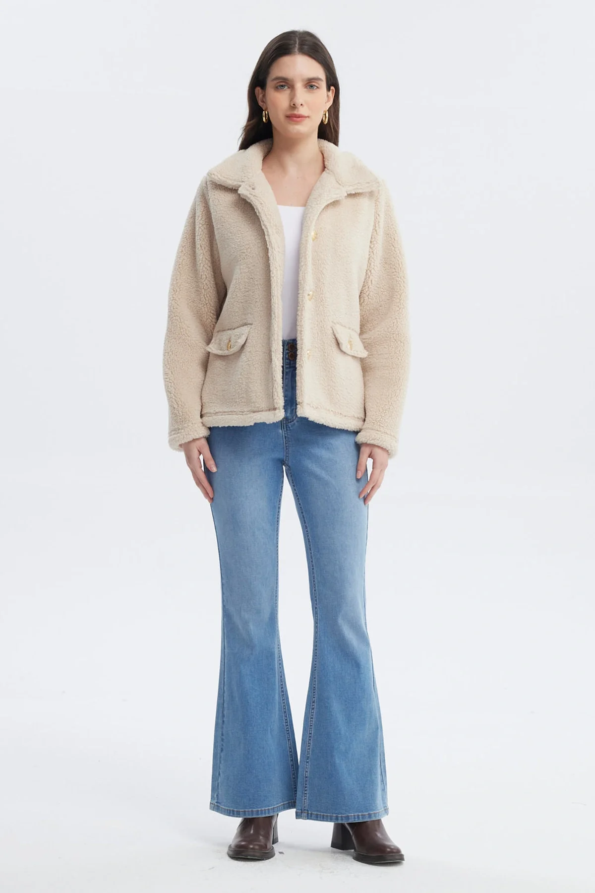 Polar Mujer Cuello Camisero Beige - Image 4