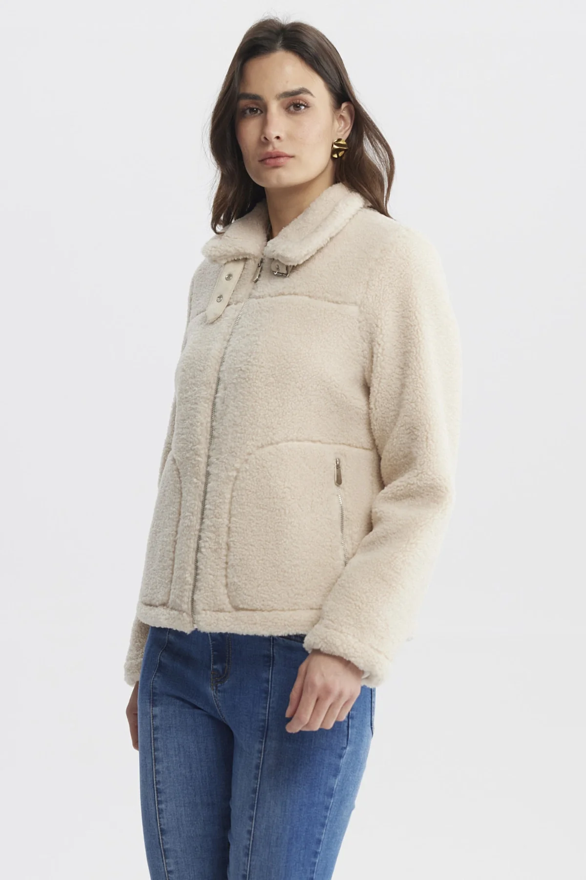 Polar Mujer Tipo Chaqueta Cuello Alto Beige - Image 2