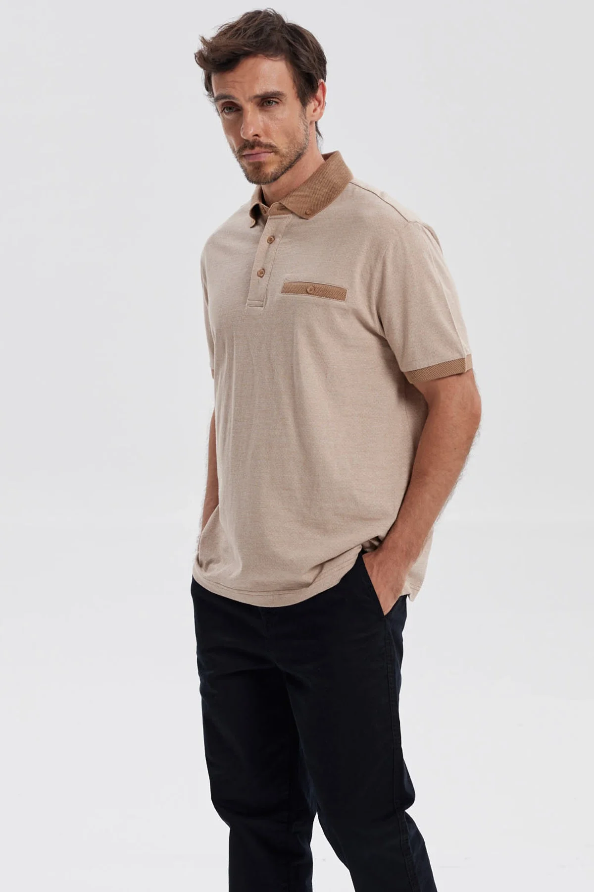Polera Hombre Botón Beige - Image 2