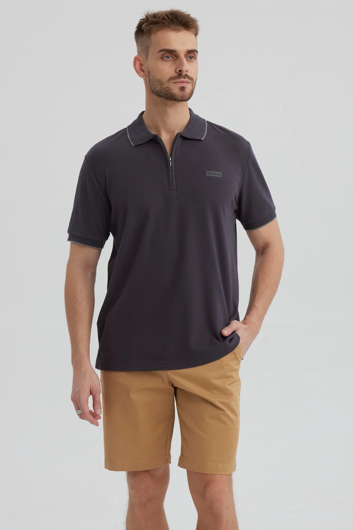 Polera Hombre Con Cierre Gris