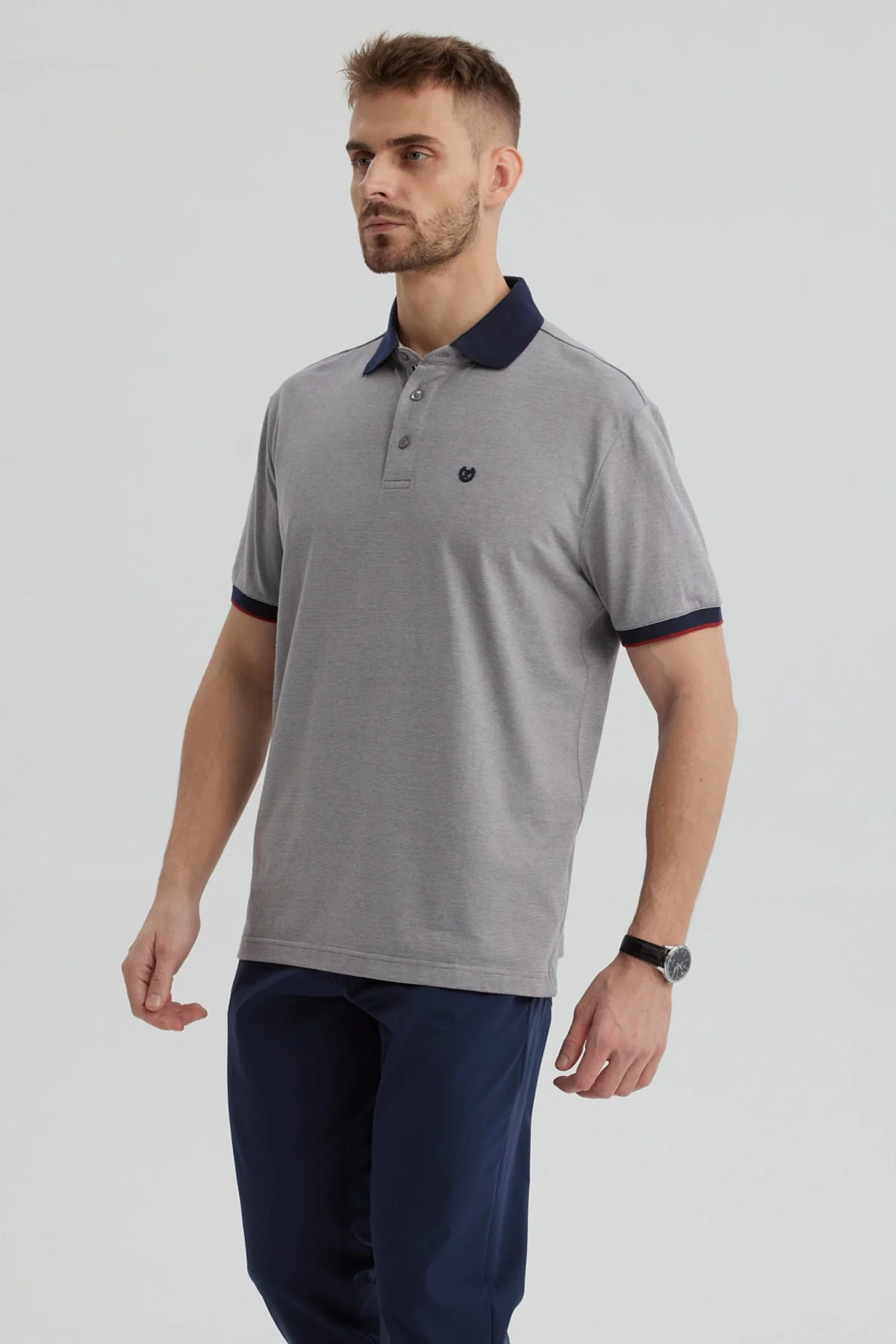 Polera Hombre Cuello Contraste Gris - Image 2