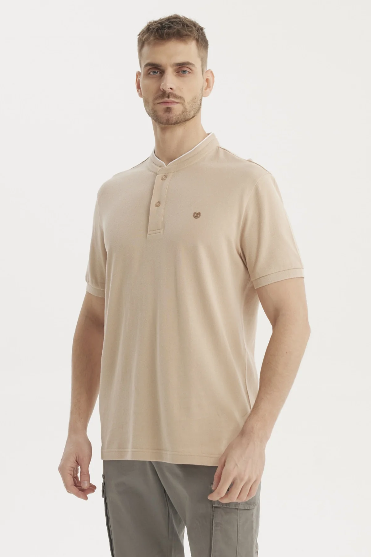 Polera Hombre Cuello Polo Beige - Image 2