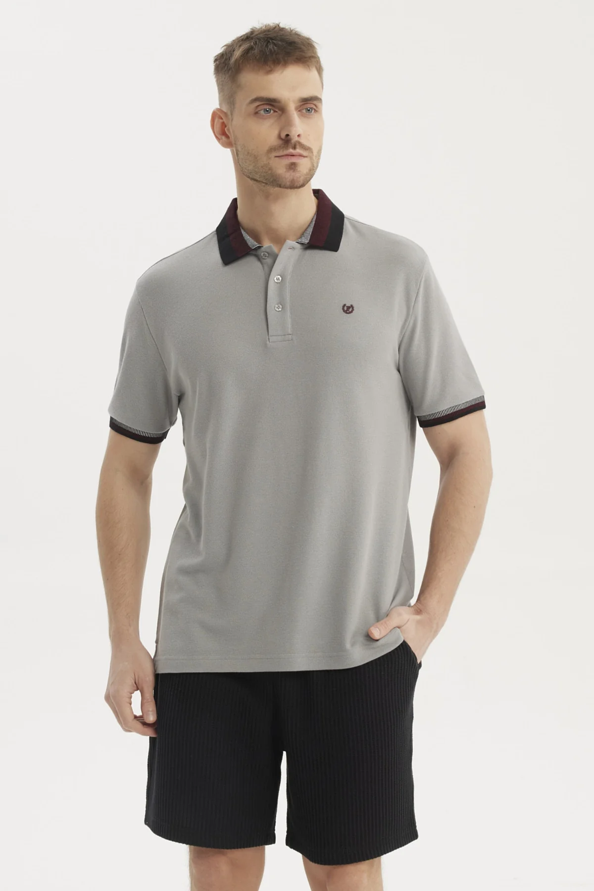 Polera Hombre Cuello Polo Gris