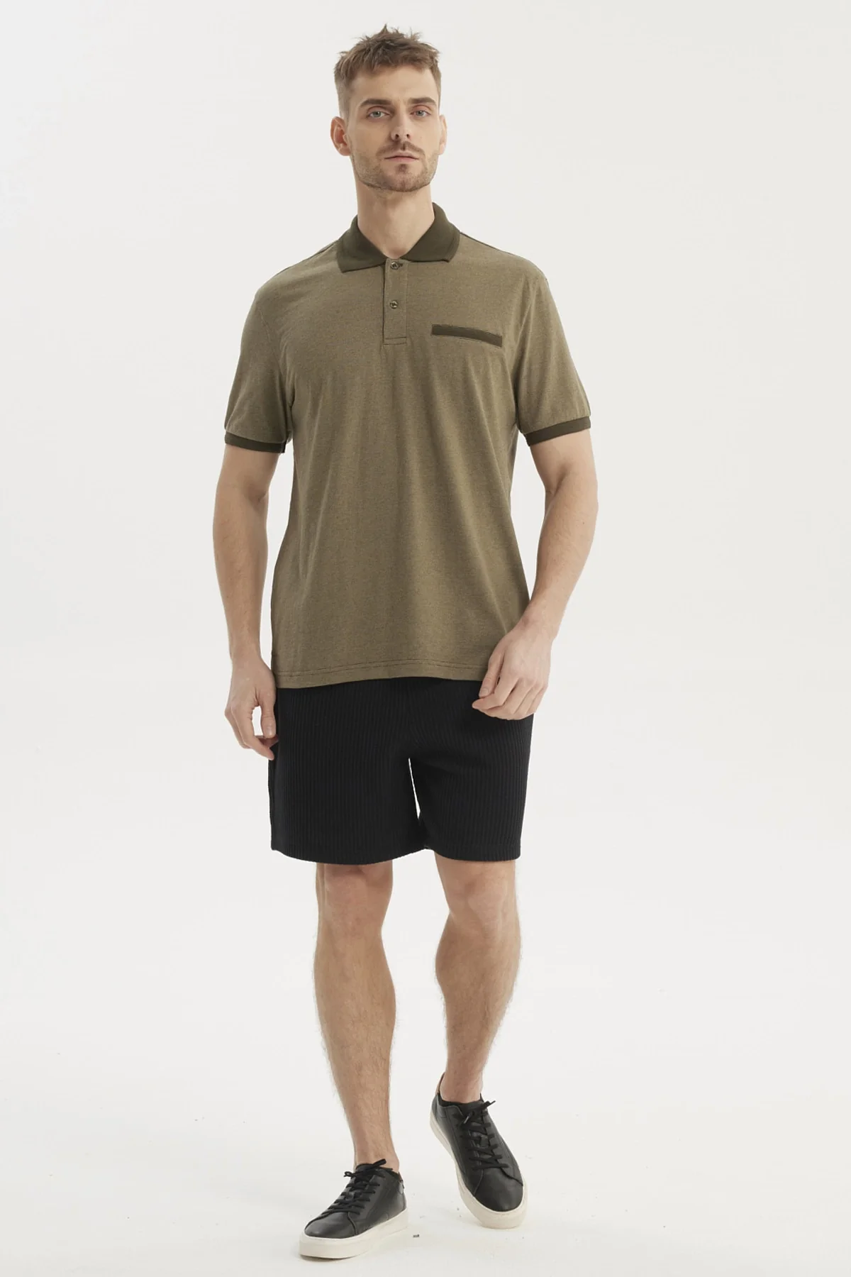 Polera Hombre Cuello Polo Jacquard Verde Oliva - Image 4