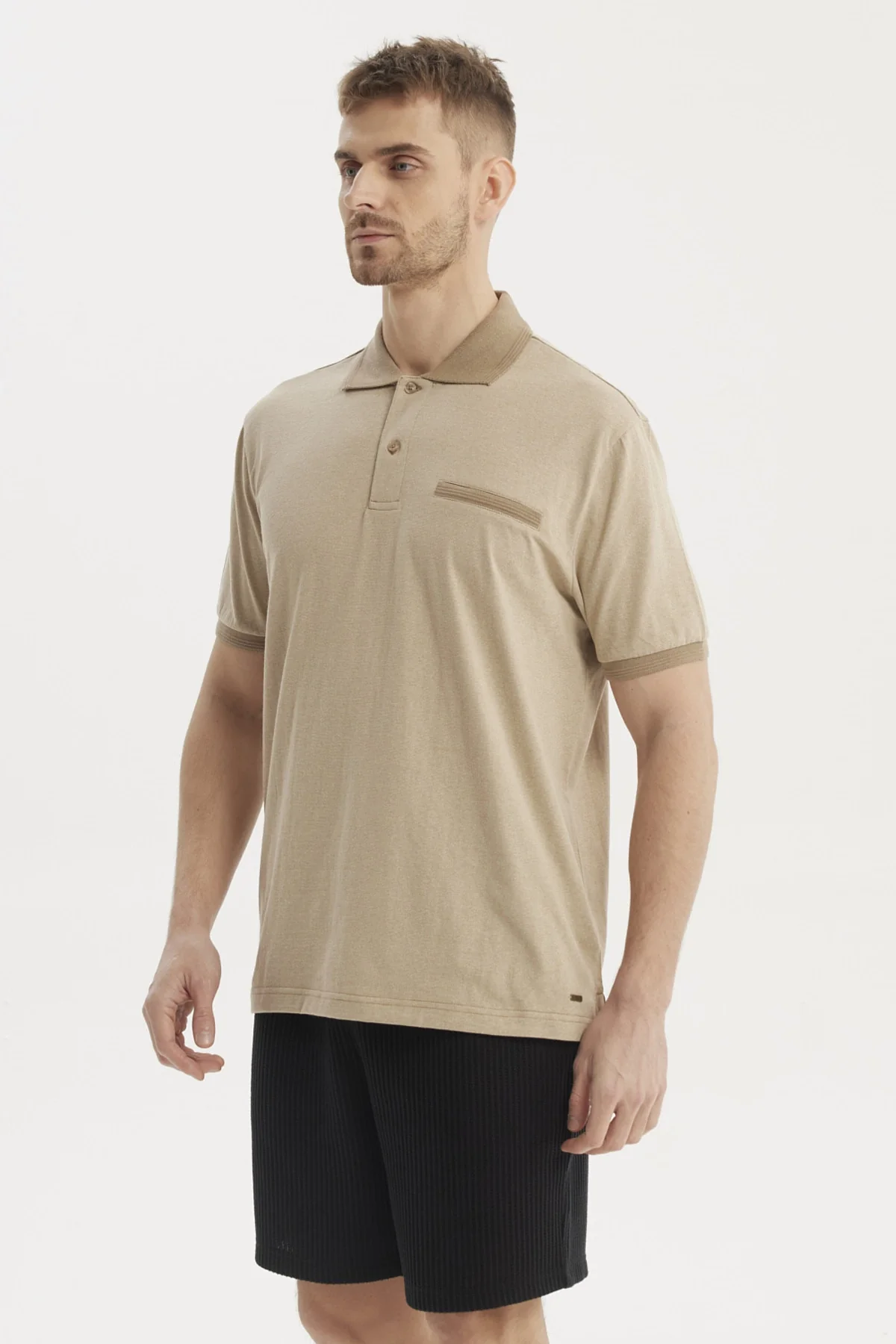 Polera Hombre Cuello Polo Jacquard Kaki - Image 2