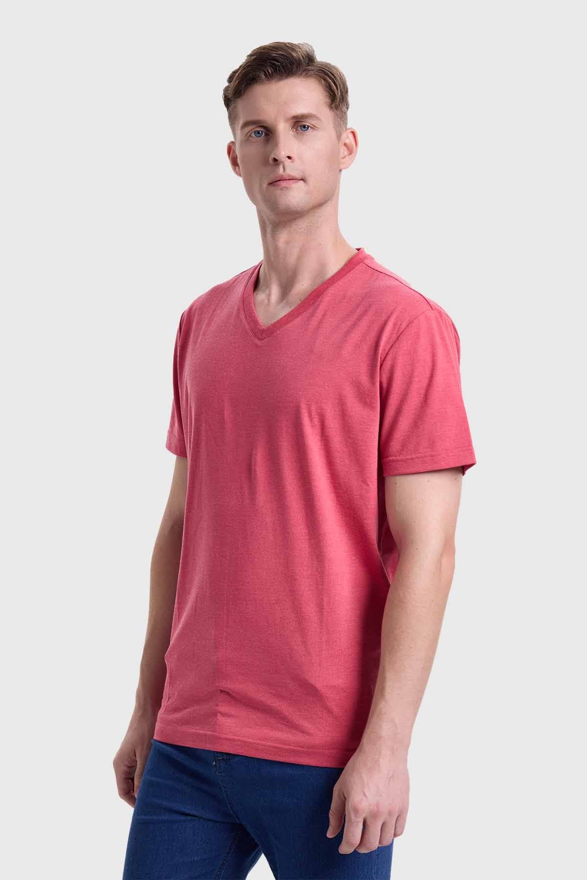 Polera Hombre Cuello V Básica Coral - Image 2