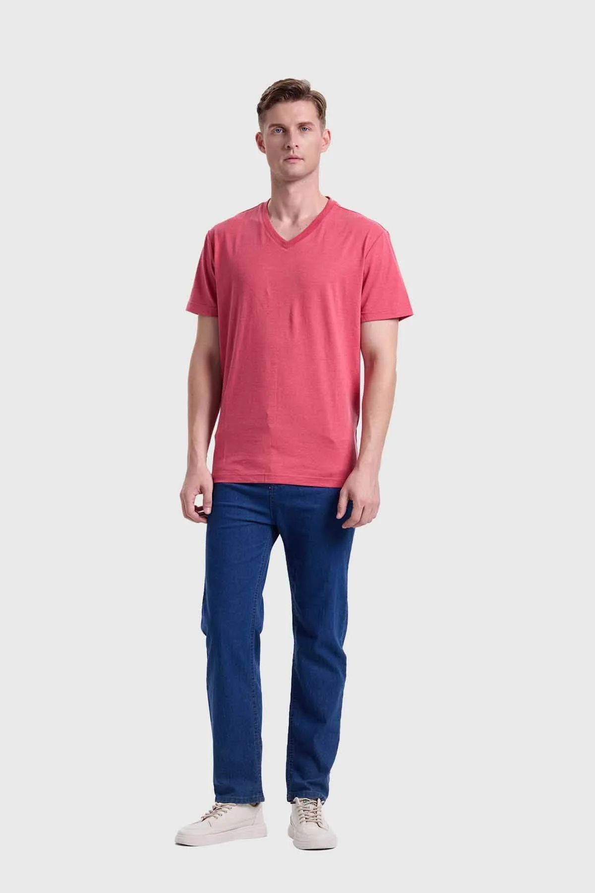 Polera Hombre Cuello V Básica Coral - Image 4