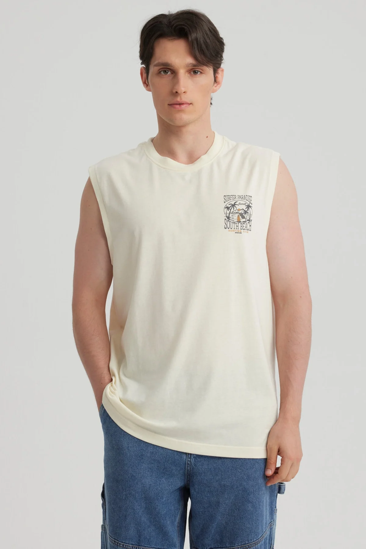 Polera Hombre Doble Print Beige