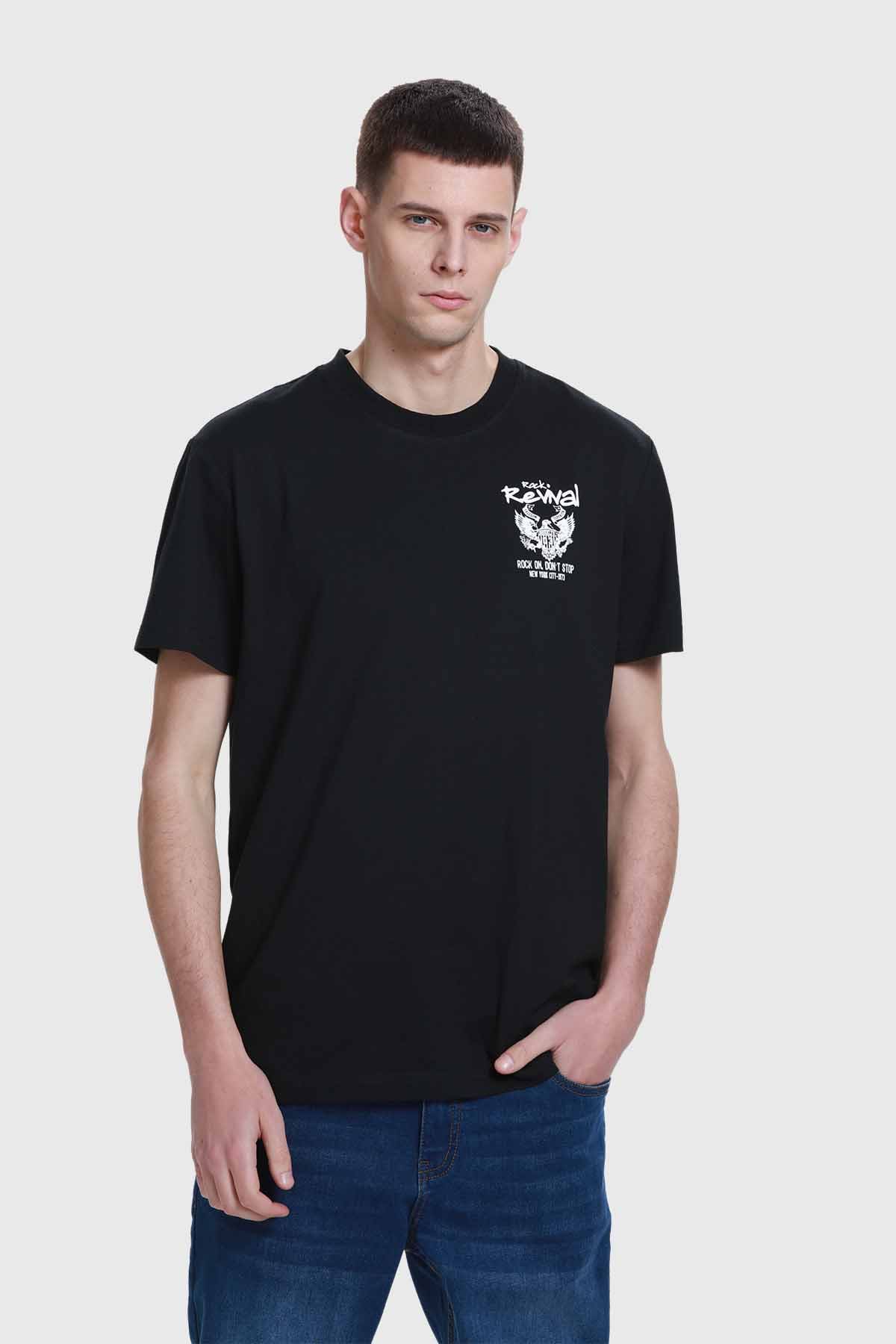 Polera Hombre Doble Print Negro