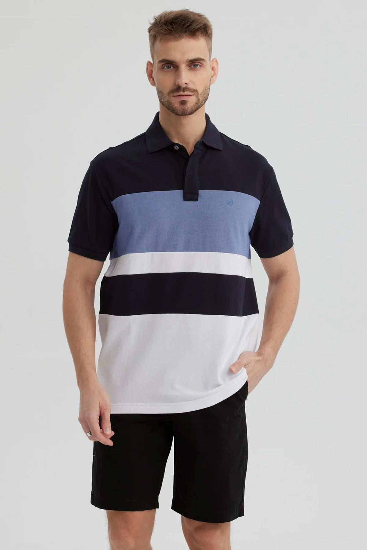 Polera Hombre Franjas Horizontales Celeste