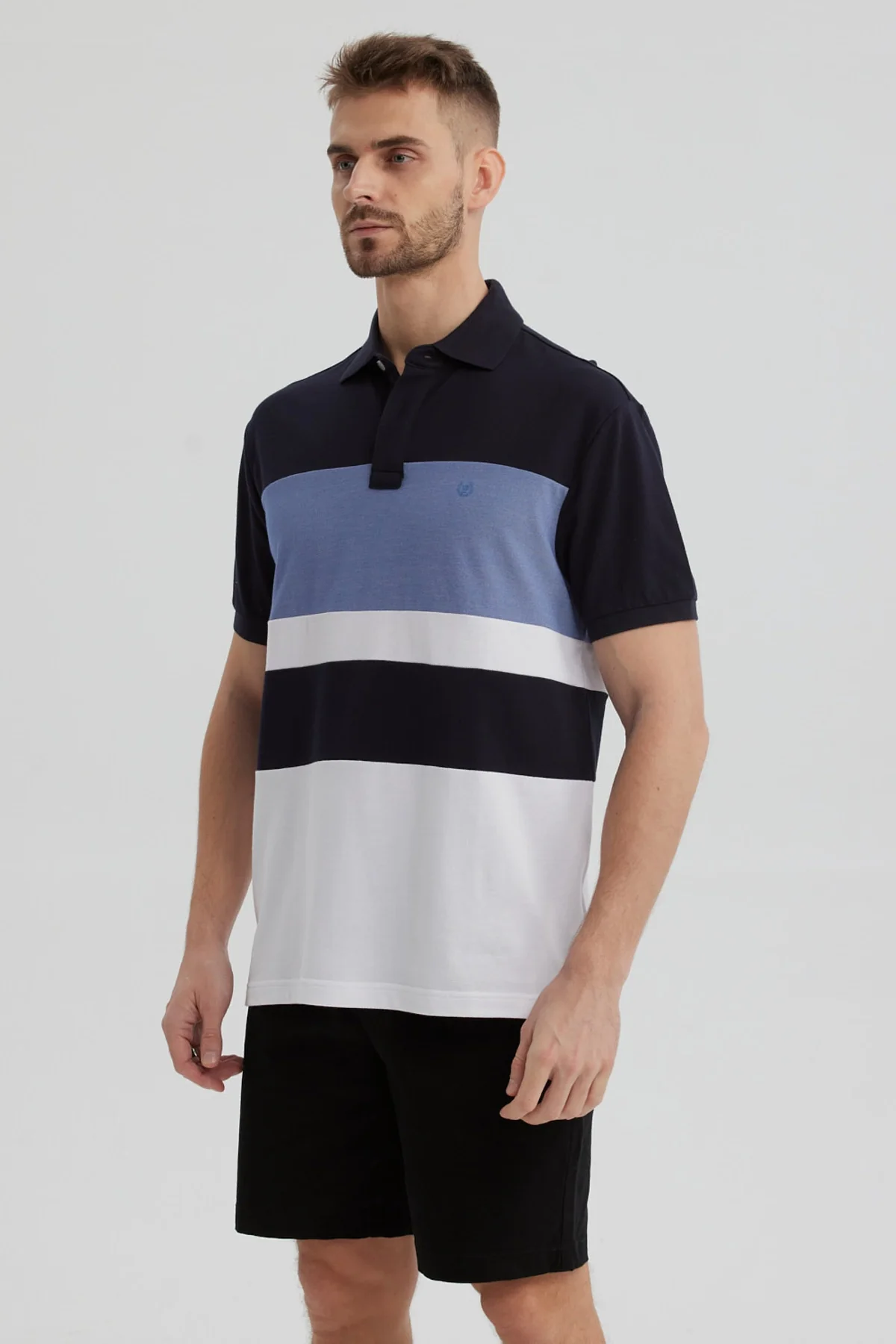 Polera Hombre Franjas Horizontales Celeste - Image 2
